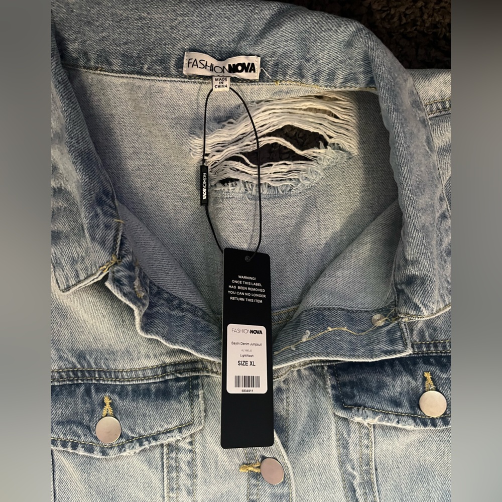 Fashion Nova Light Wash Cutout Denim Jumpsuit - Picture 9 of 10
